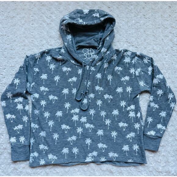 CHASER Womens Gray Palm Trees Cropped Yoga Hoodie Sweatshirt Medium - Picture 4 of 13